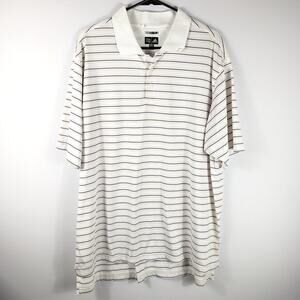 Adidas Climalite Polo Shirt XL White Blue Stripe Short Sleeve Mens Golf Athletic
